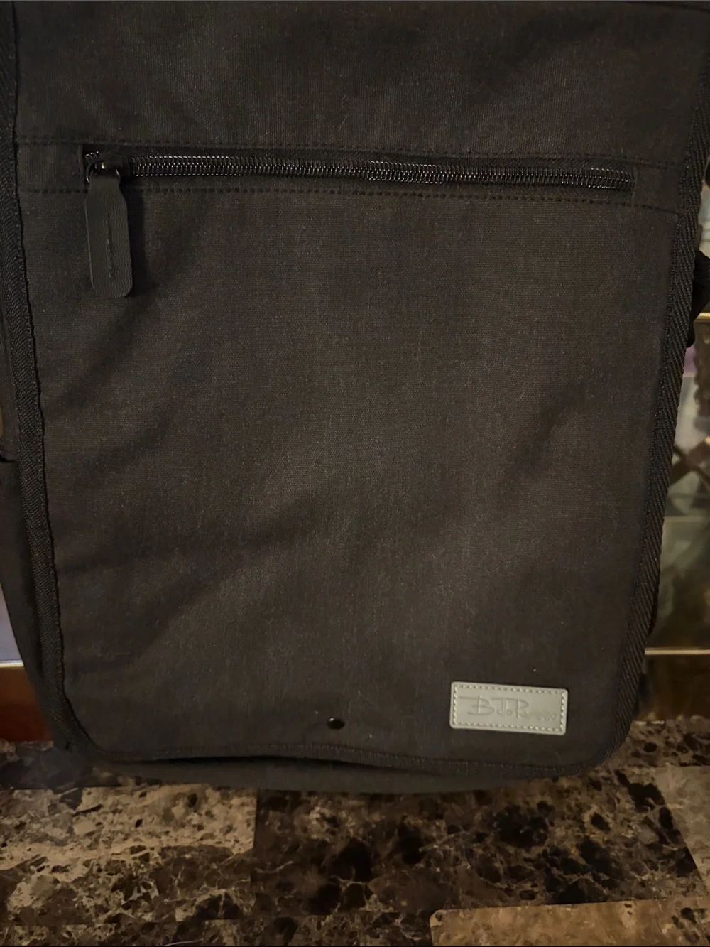 Men's Black Messenger Bag with Front Zip Pocket